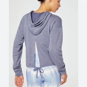 WILDFOX Hooded Pullover Drawstring Waist Open Back Gray‎ Blue Size Medium New